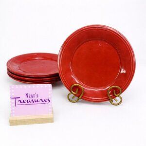 Rachael Ray CUCINA H016Y Cranberry Red HandPainted Stoneware Salad Plates Set 4